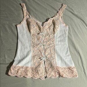 White and Blue Lace Chemise with Delicate Details